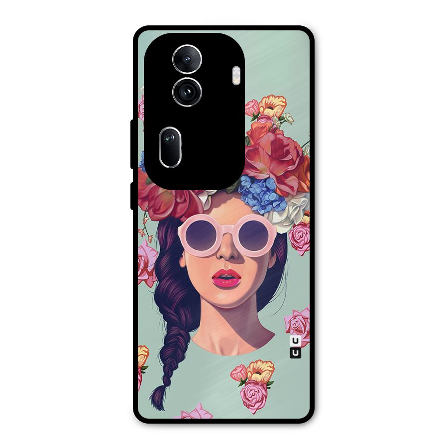 Pretty Girl Florals Illustration Art Metal Back Case for Oppo Reno11 Pro 5G