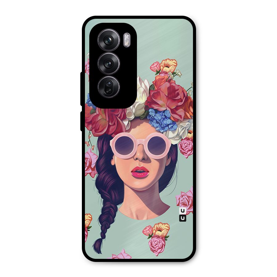 Pretty Girl Florals Illustration Art Metal Back Case for Oppo Reno12 Pro