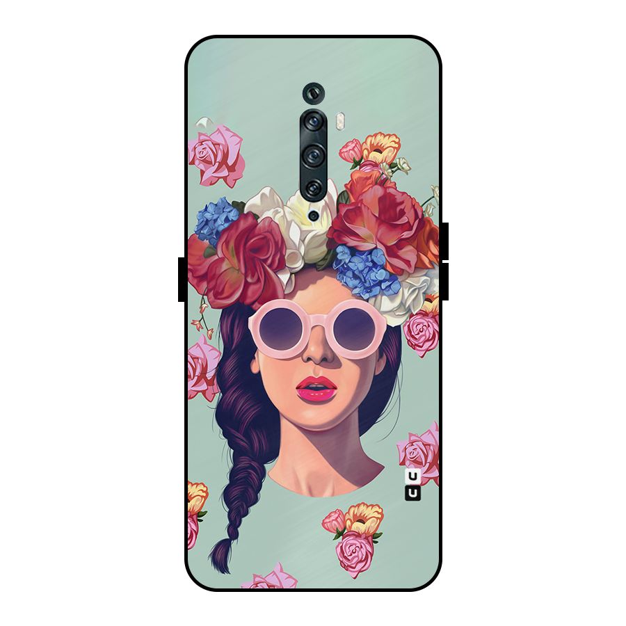 Pretty Girl Florals Illustration Art Metal Back Case for Oppo Reno2 Z