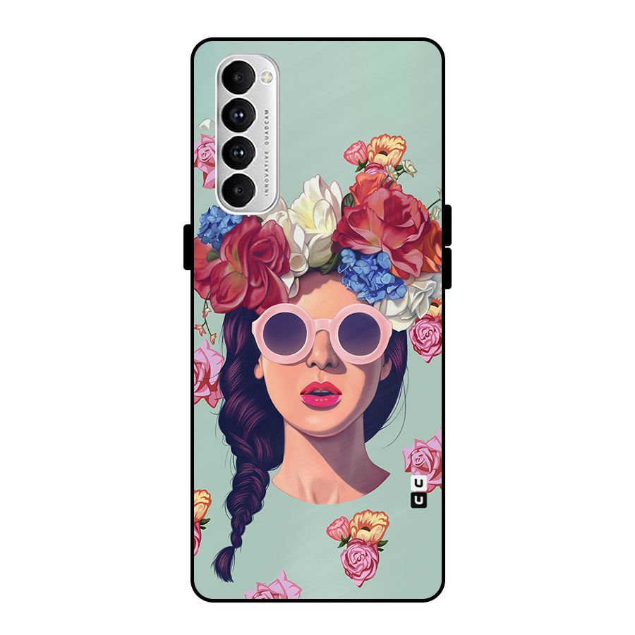 Pretty Girl Florals Illustration Art Metal Back Case for Oppo Reno4 Pro