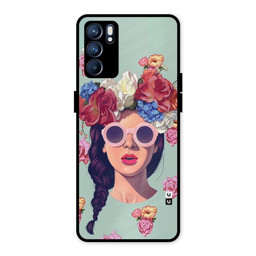 Pretty Girl Florals Illustration Art Metal Back Case for Oppo Reno6 5G