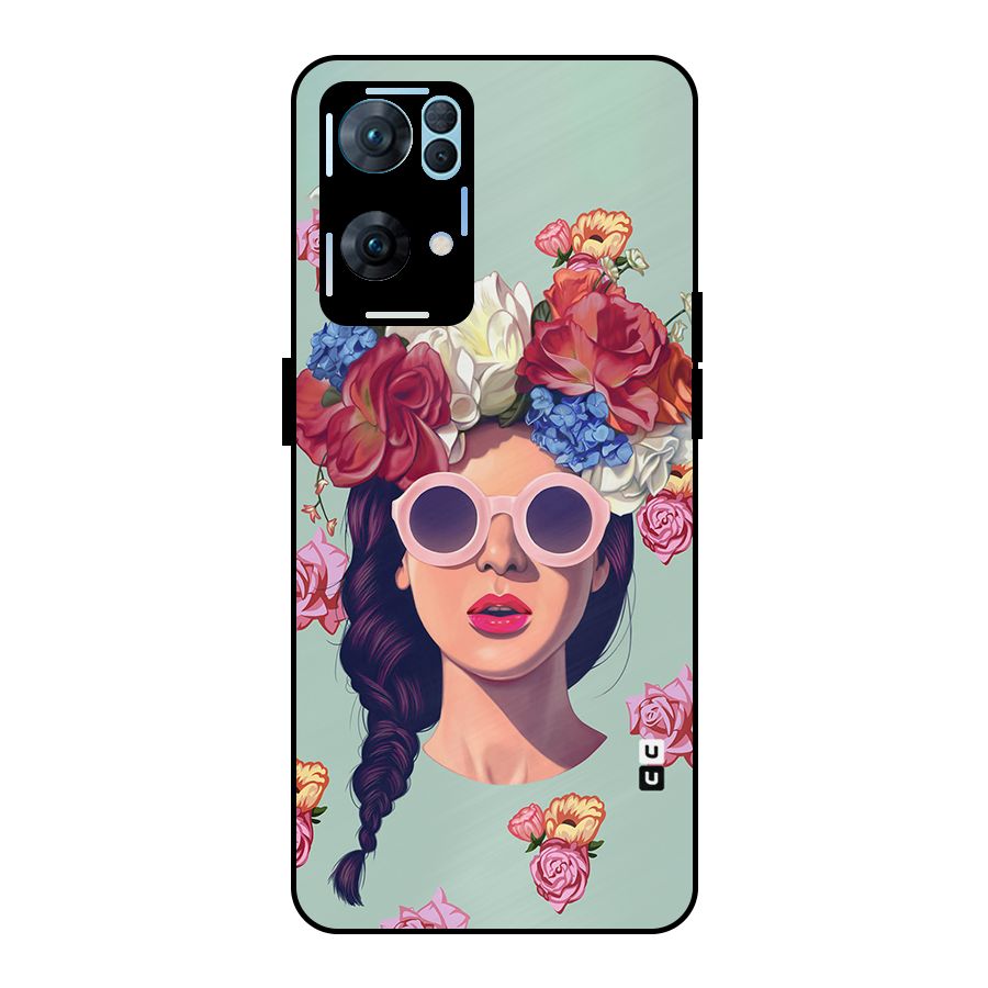 Pretty Girl Florals Illustration Art Metal Back Case for Oppo Reno7 Pro 5G