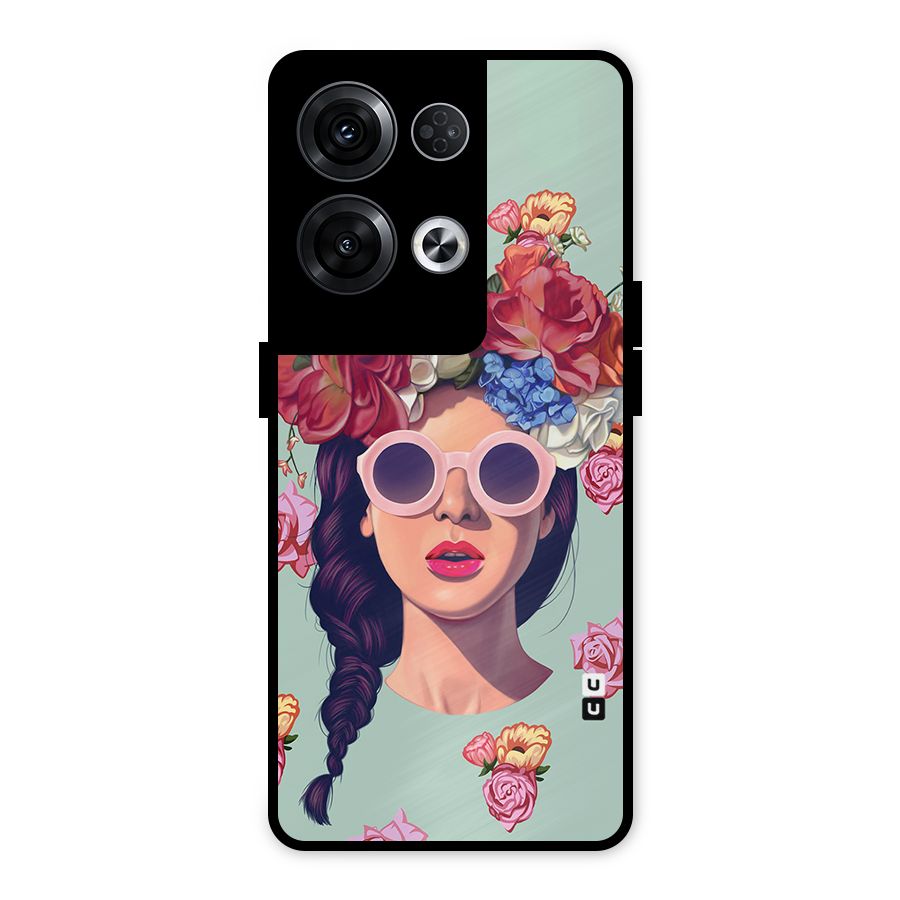 Pretty Girl Florals Illustration Art Metal Back Case for Oppo Reno8 Pro 5G