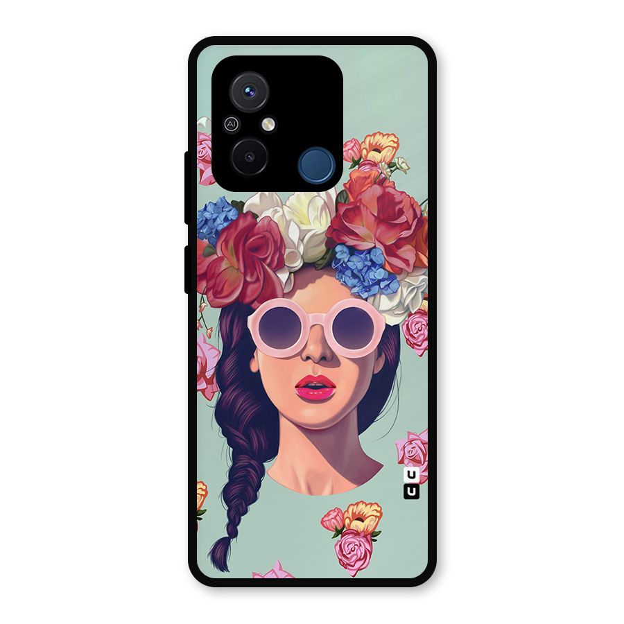 Pretty Girl Florals Illustration Art Metal Back Case for Poco C55