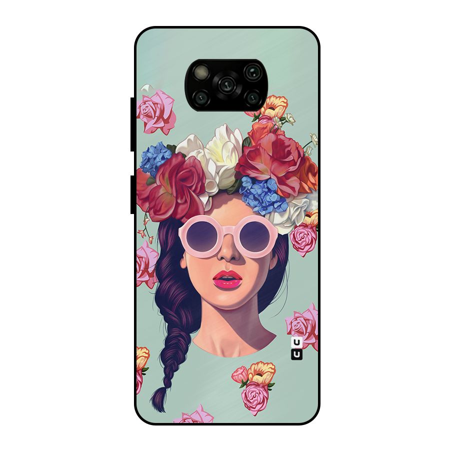 Pretty Girl Florals Illustration Art Metal Back Case for Poco X3