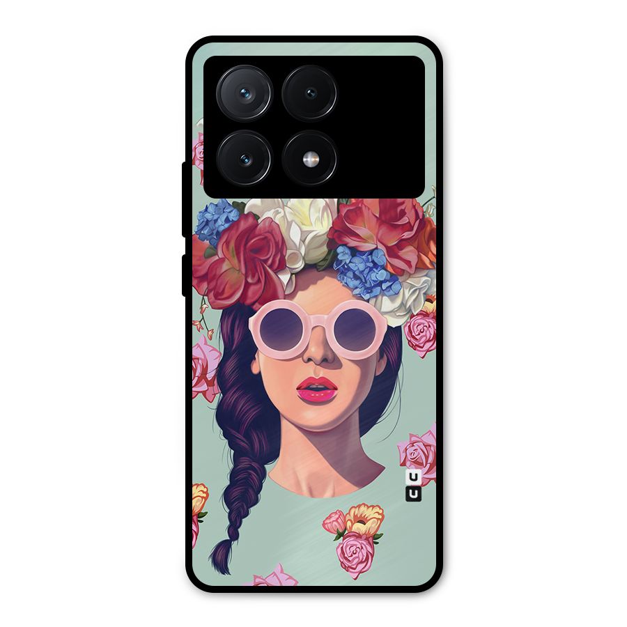 Pretty Girl Florals Illustration Art Metal Back Case for Poco X6 Pro