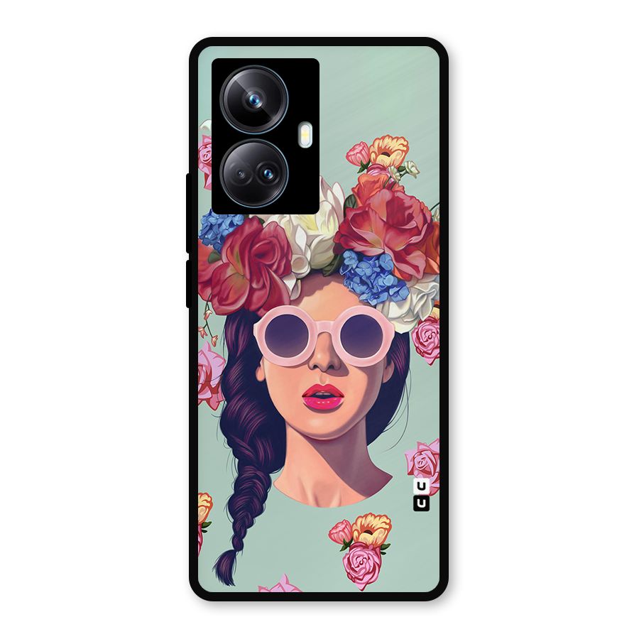 Pretty Girl Florals Illustration Art Metal Back Case for Realme 10 Pro Plus