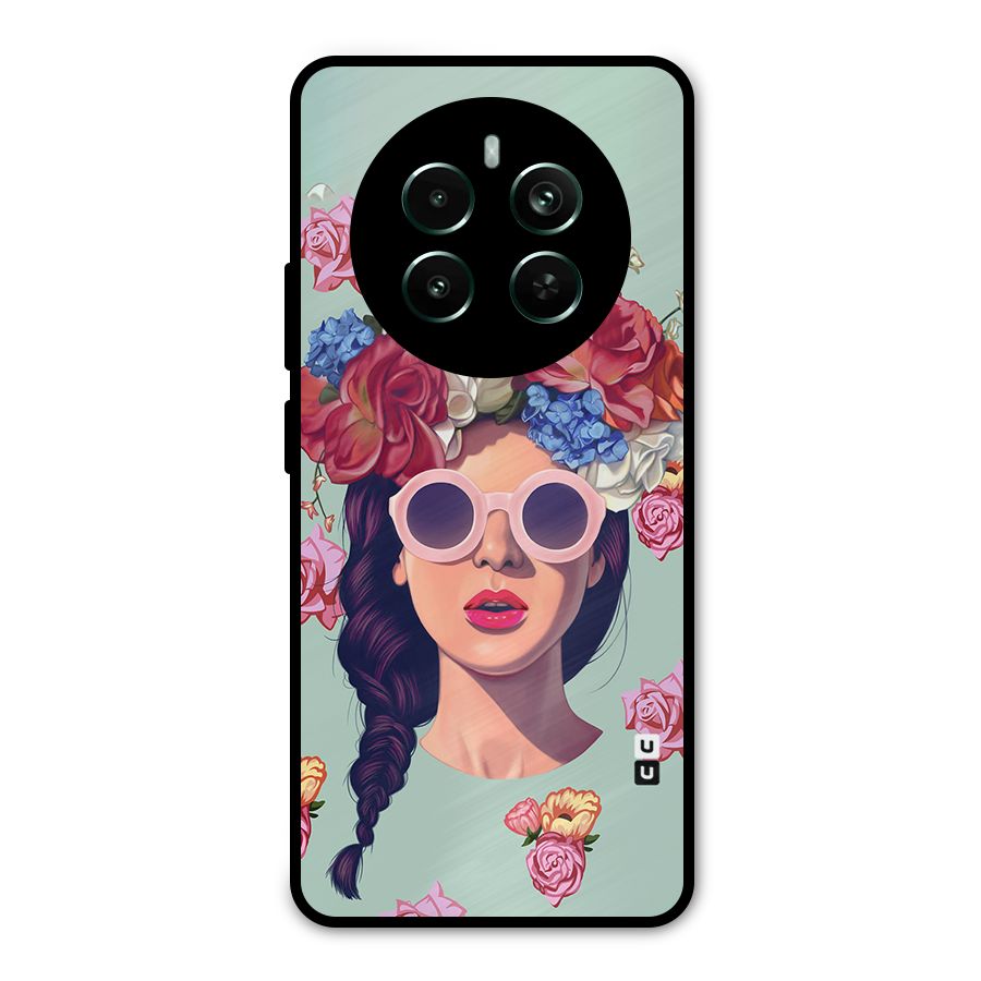 Pretty Girl Florals Illustration Art Metal Back Case for Realme 12 Pro Plus