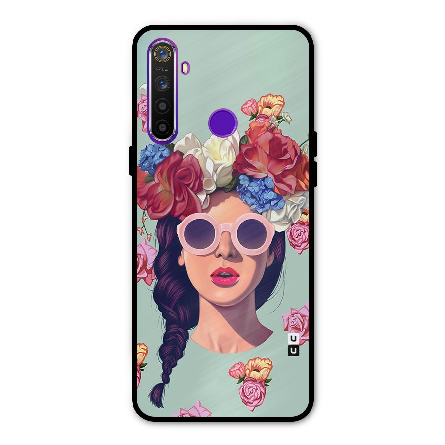 Pretty Girl Florals Illustration Art Metal Back Case for Realme 5i