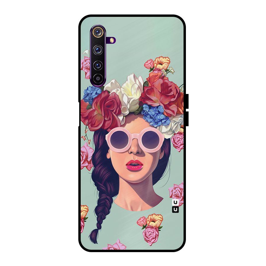 Pretty Girl Florals Illustration Art Metal Back Case for Realme 6 Pro