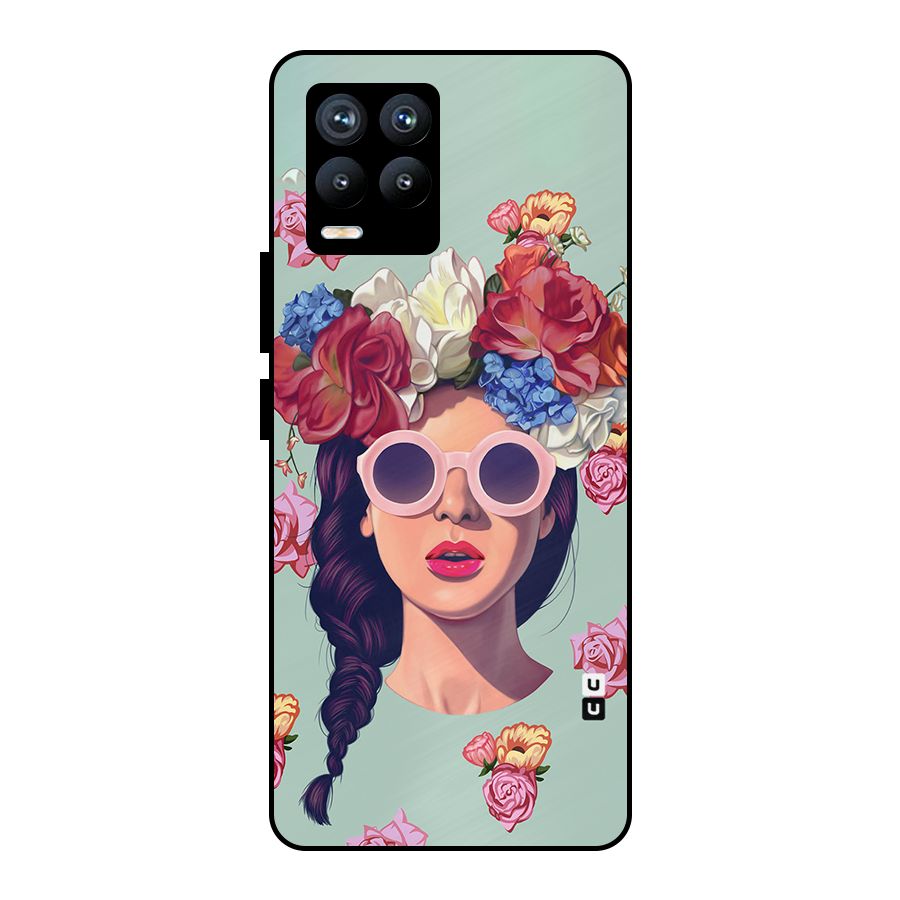 Pretty Girl Florals Illustration Art Metal Back Case for Realme 8 Pro