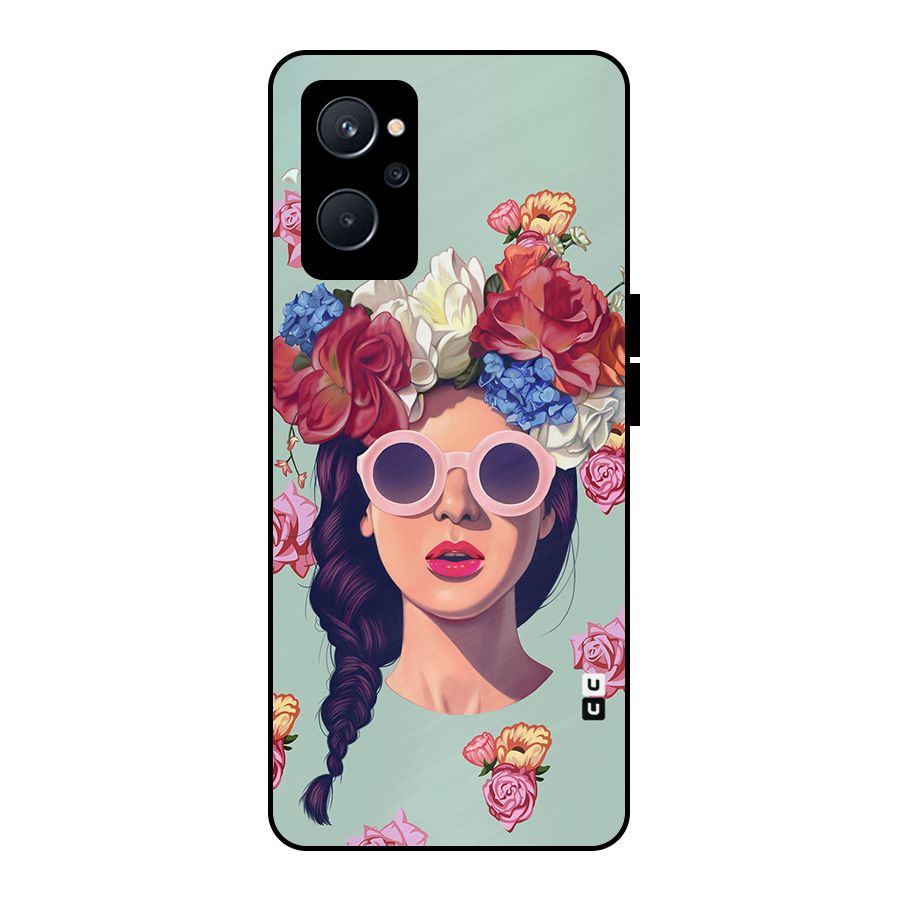 Pretty Girl Florals Illustration Art Metal Back Case for Realme 9i 5G