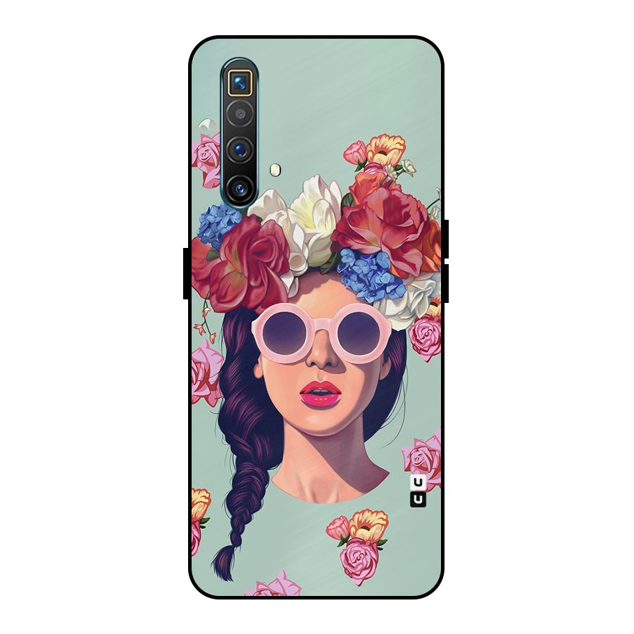 Pretty Girl Florals Illustration Art Metal Back Case for Realme X3
