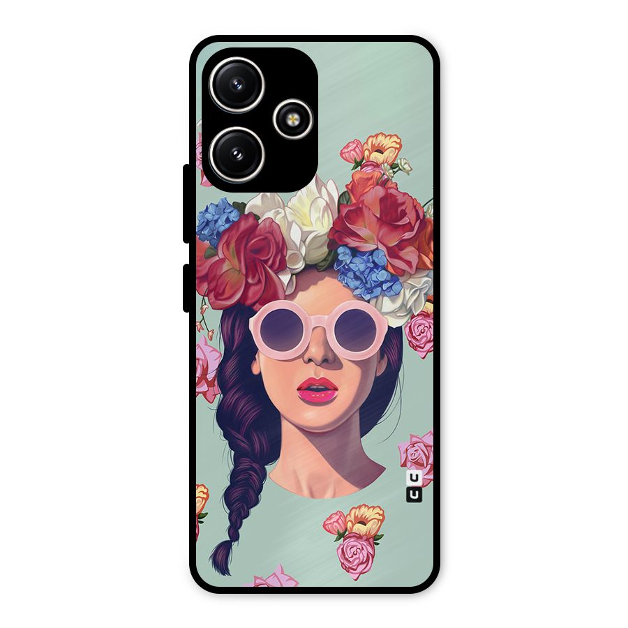 Pretty Girl Florals Illustration Art Metal Back Case for Redmi 12 5G
