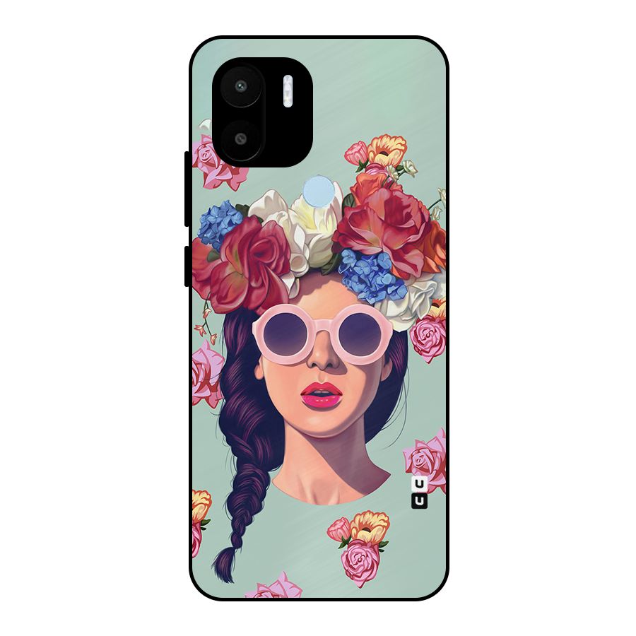 Pretty Girl Florals Illustration Art Metal Back Case for Redmi A2+