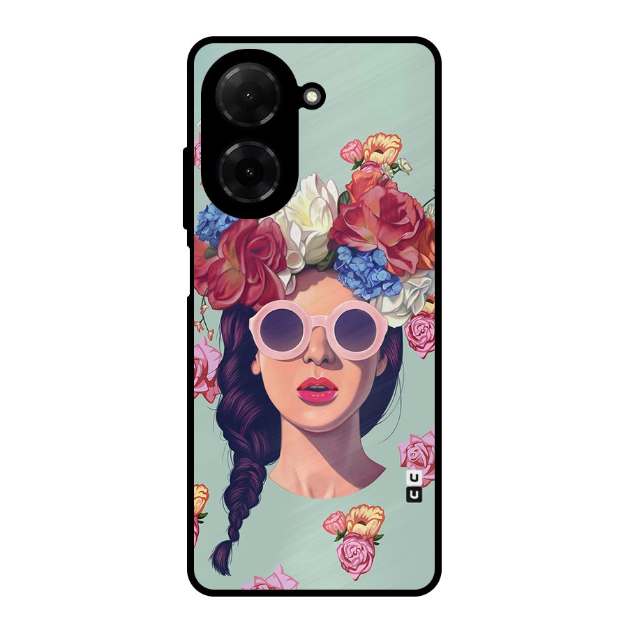 Pretty Girl Florals Illustration Art Metal Back Case for Redmi A5 4G