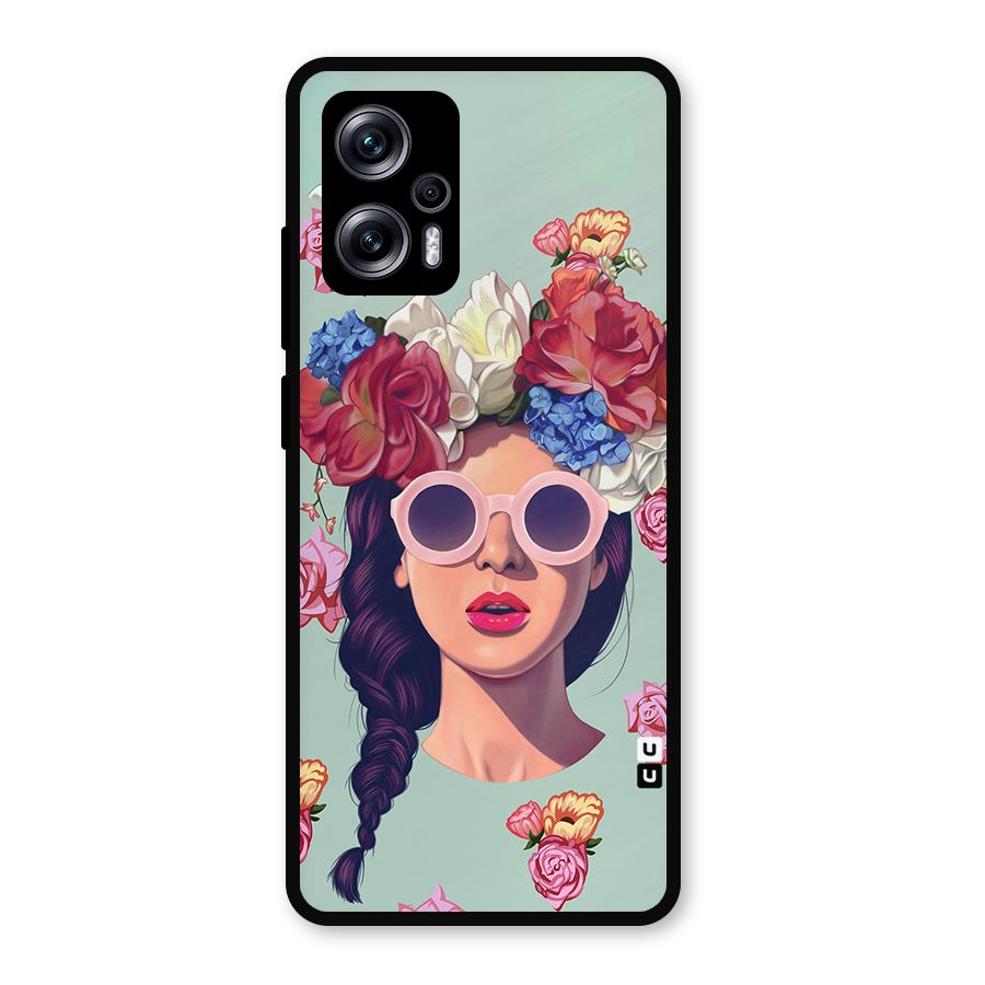 Pretty Girl Florals Illustration Art Metal Back Case for Redmi K50i
