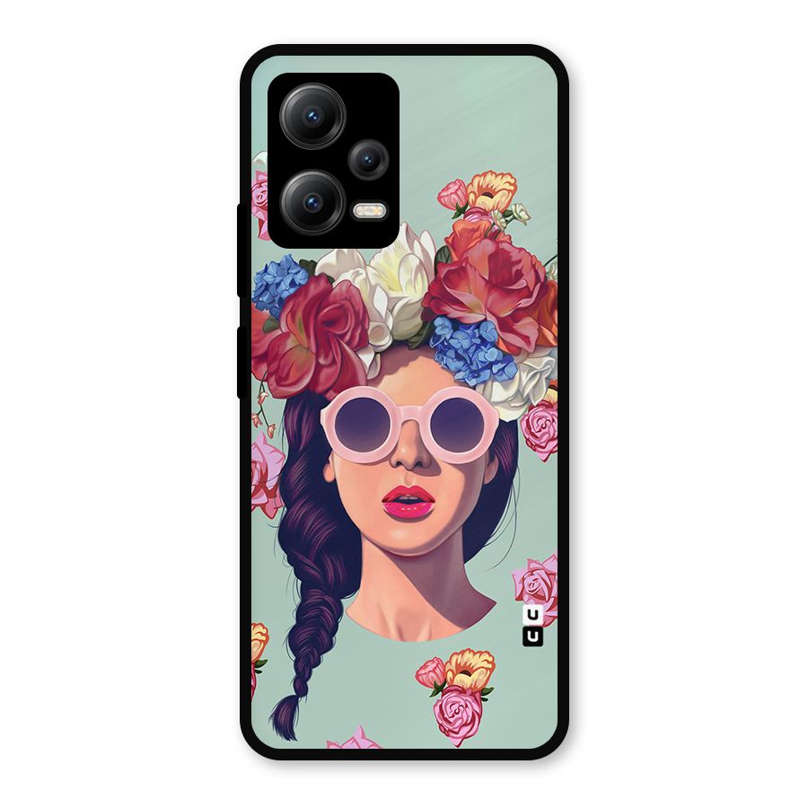 Pretty Girl Florals Illustration Art Metal Back Case for Redmi Note 12 5G