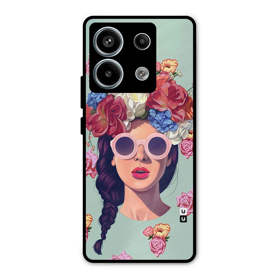 Pretty Girl Florals Illustration Art Metal Back Case for Redmi Note 13 Pro 5G
