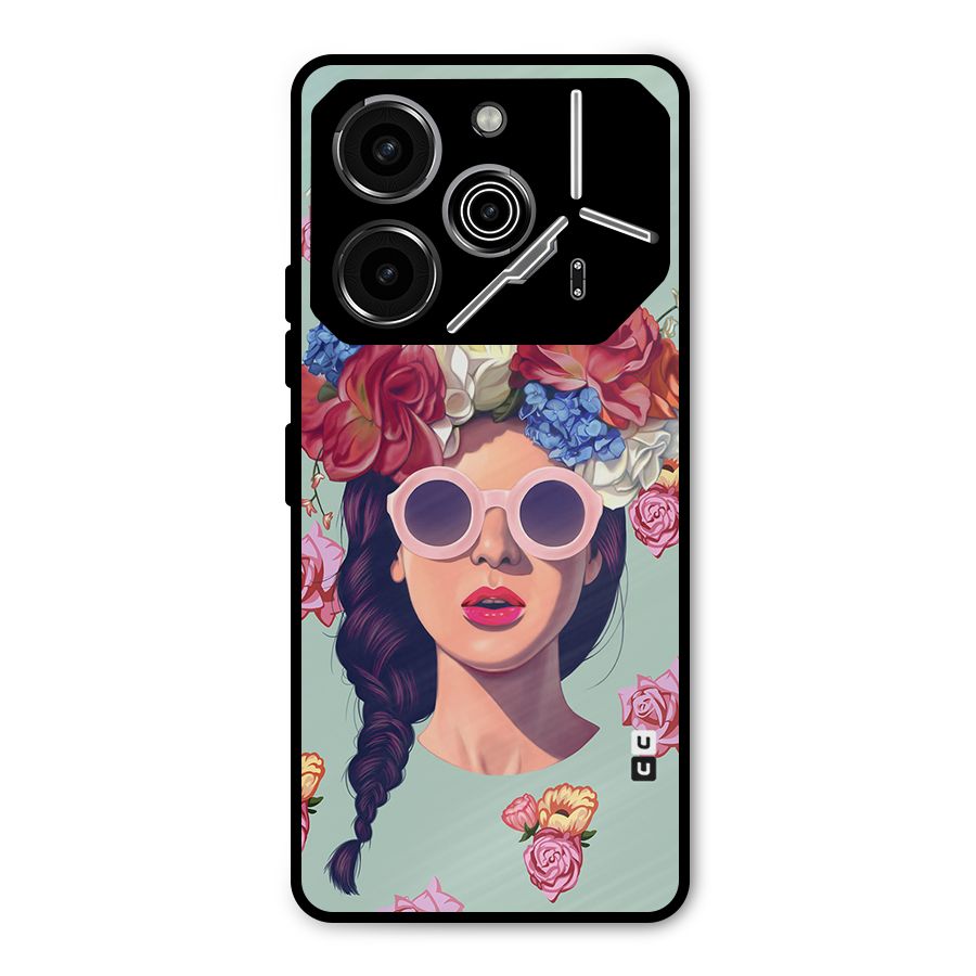 Pretty Girl Florals Illustration Art Metal Back Case for Tecno Pova 6 Pro