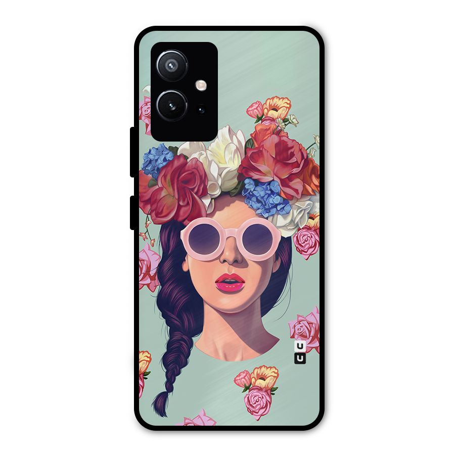 Pretty Girl Florals Illustration Art Metal Back Case for Vivo T1 5G