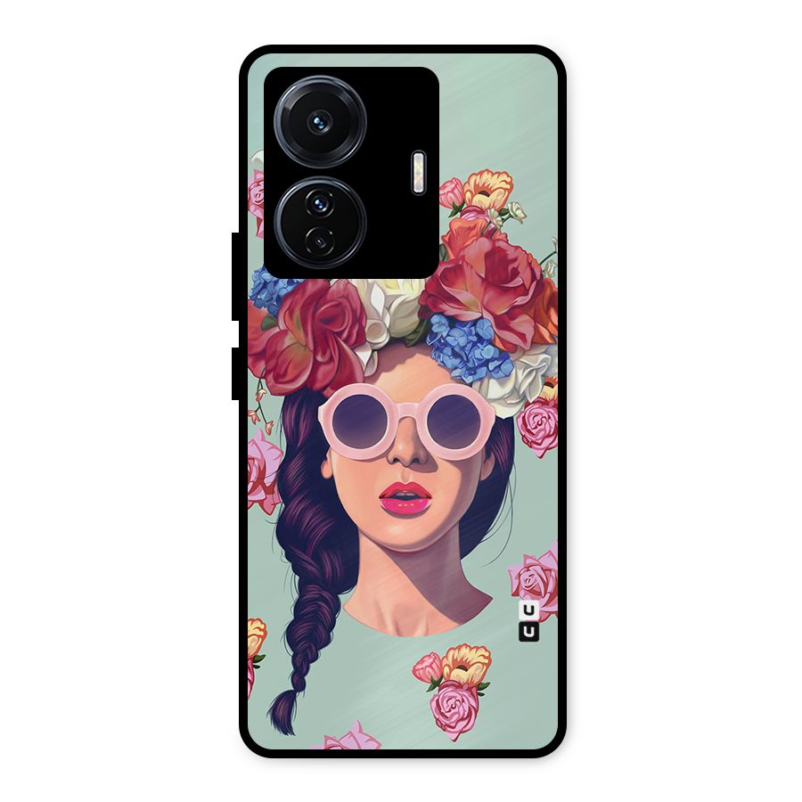 Pretty Girl Florals Illustration Art Metal Back Case for Vivo T1 Pro