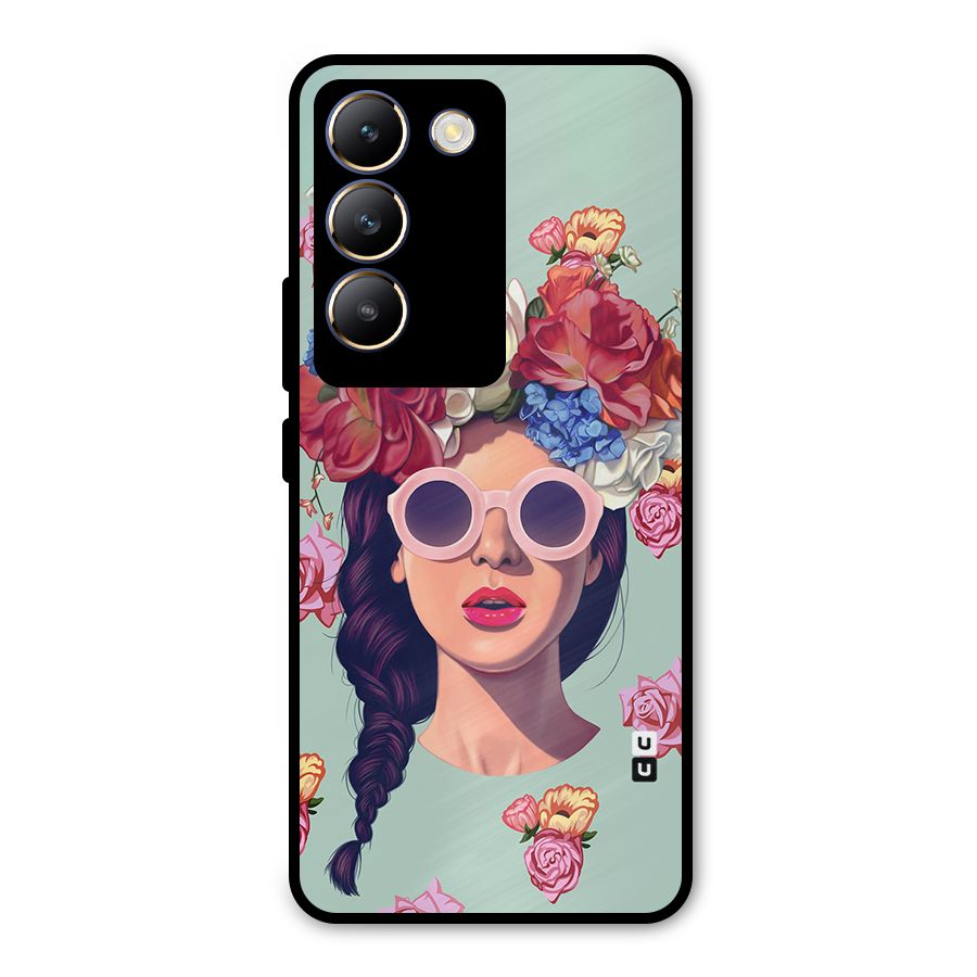 Pretty Girl Florals Illustration Art Metal Back Case for Vivo T3 5G