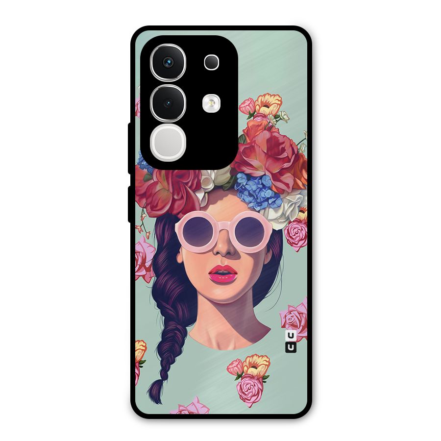 Pretty Girl Florals Illustration Art Metal Back Case for Vivo T4x