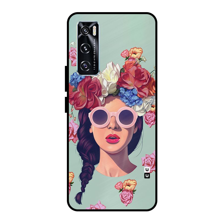 Pretty Girl Florals Illustration Art Metal Back Case for Vivo V20 SE
