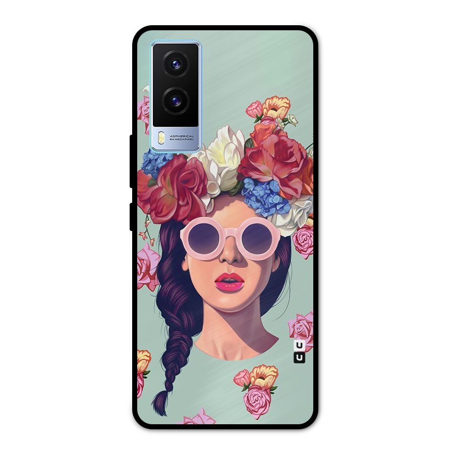 Pretty Girl Florals Illustration Art Metal Back Case for Vivo V21e 5G