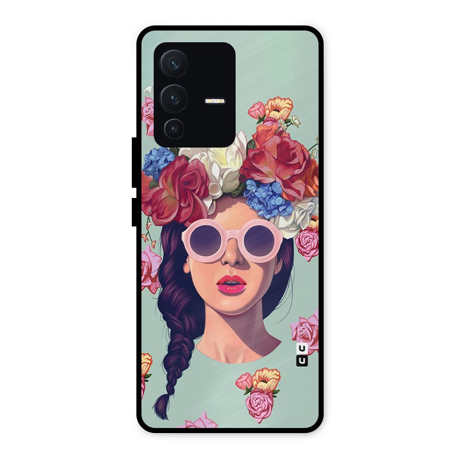 Pretty Girl Florals Illustration Art Metal Back Case for Vivo V23 5G