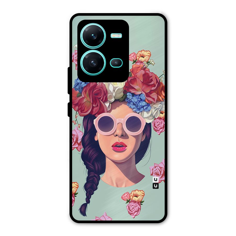 Pretty Girl Florals Illustration Art Metal Back Case for Vivo V25