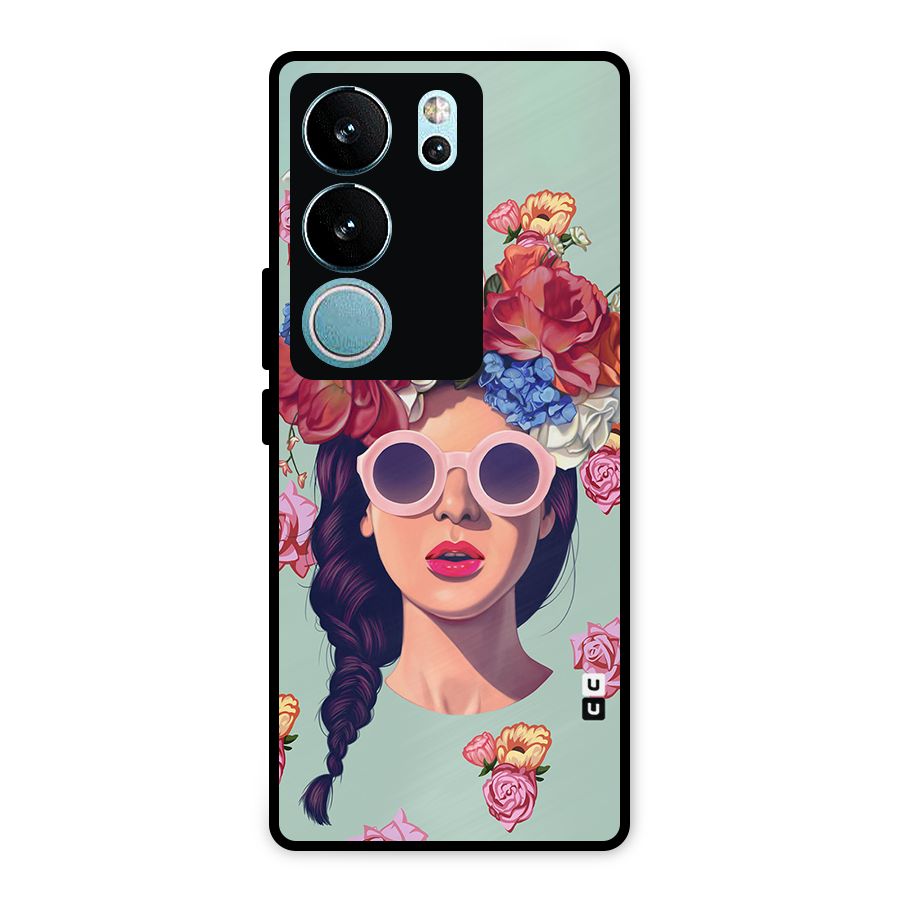 Pretty Girl Florals Illustration Art Metal Back Case for Vivo V29 Pro