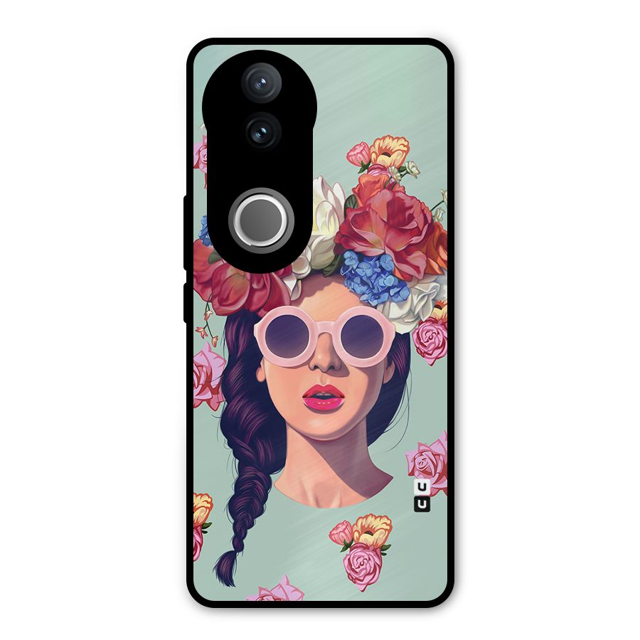 Pretty Girl Florals Illustration Art Metal Back Case for Vivo V50e