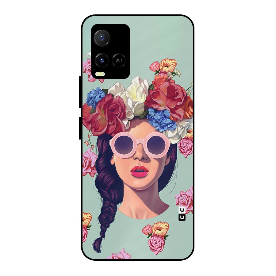 Pretty Girl Florals Illustration Art Metal Back Case for Vivo Y21A