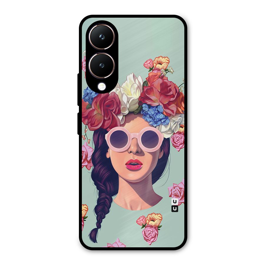 Pretty Girl Florals Illustration Art Metal Back Case for Vivo Y28