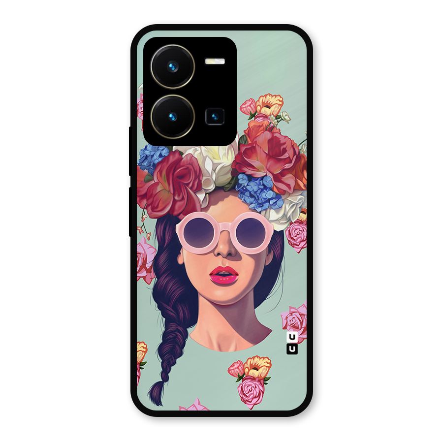 Pretty Girl Florals Illustration Art Metal Back Case for Vivo Y35