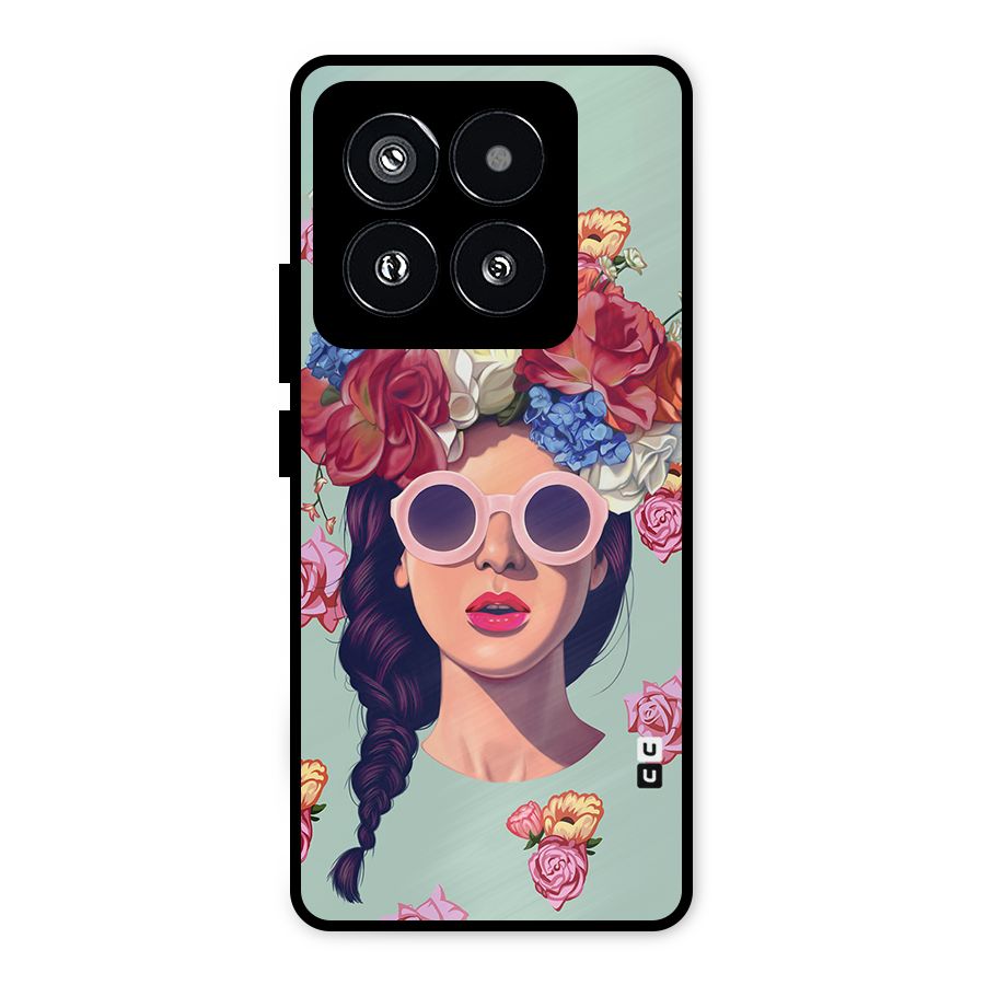 Pretty Girl Florals Illustration Art Metal Back Case for Xiaomi 14 Pro