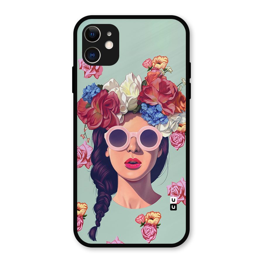 Pretty Girl Florals Illustration Art Metal Back Case for iPhone 11