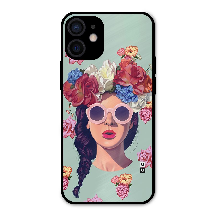 Pretty Girl Florals Illustration Art Metal Back Case for iPhone 12 Mini