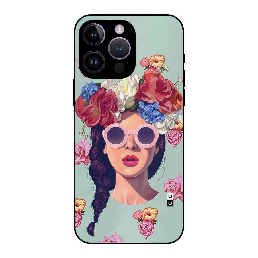 Pretty Girl Florals Illustration Art Metal Back Case for iPhone 14 Pro Max