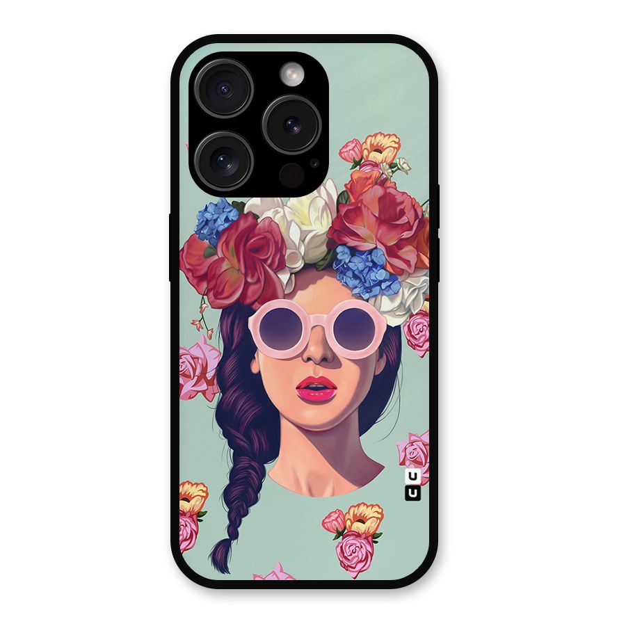 Pretty Girl Florals Illustration Art Metal Back Case for iPhone 15 Pro
