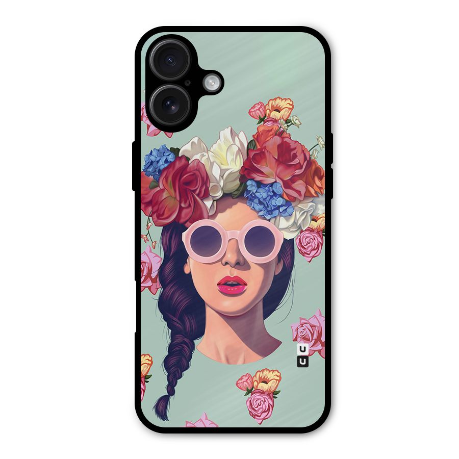 Pretty Girl Florals Illustration Art Metal Back Case for iPhone 16 Plus