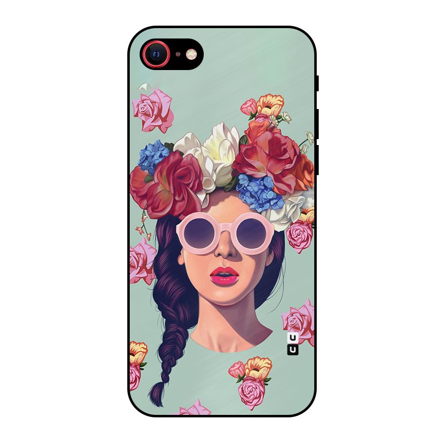 Pretty Girl Florals Illustration Art Metal Back Case for iPhone 7