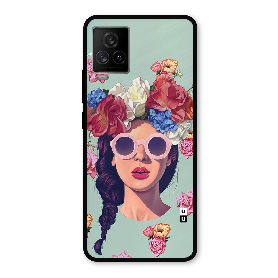 Pretty Girl Florals Illustration Art Metal Back Case for iQOO 7 Legend 5G