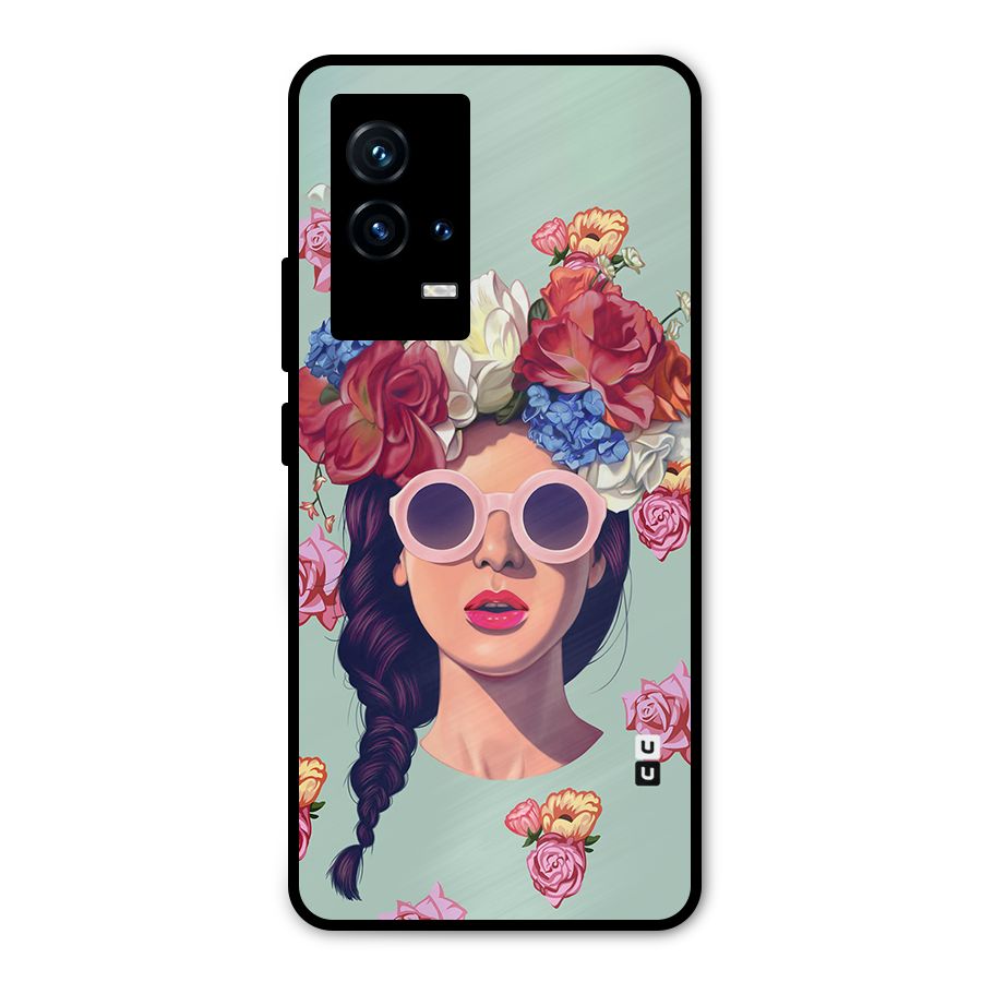 Pretty Girl Florals Illustration Art Metal Back Case for iQOO 9 5G