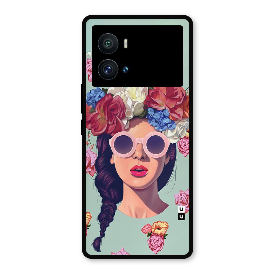 Pretty Girl Florals Illustration Art Metal Back Case for iQOO 9 Pro