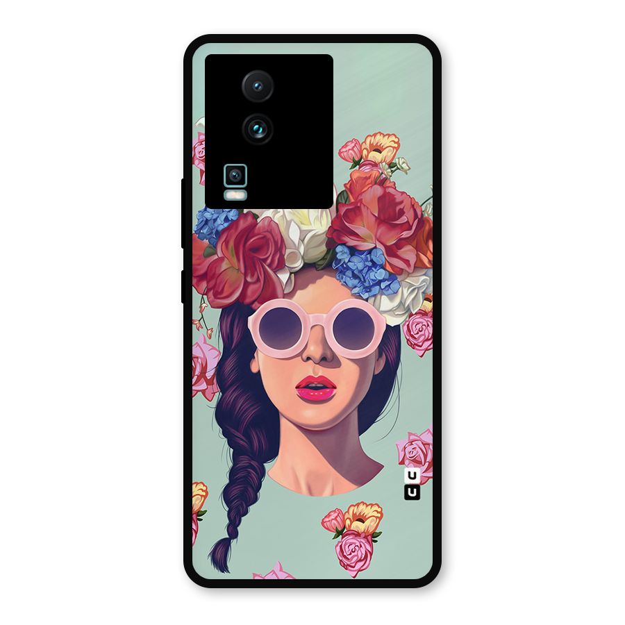 Pretty Girl Florals Illustration Art Metal Back Case for iQOO Neo 7
