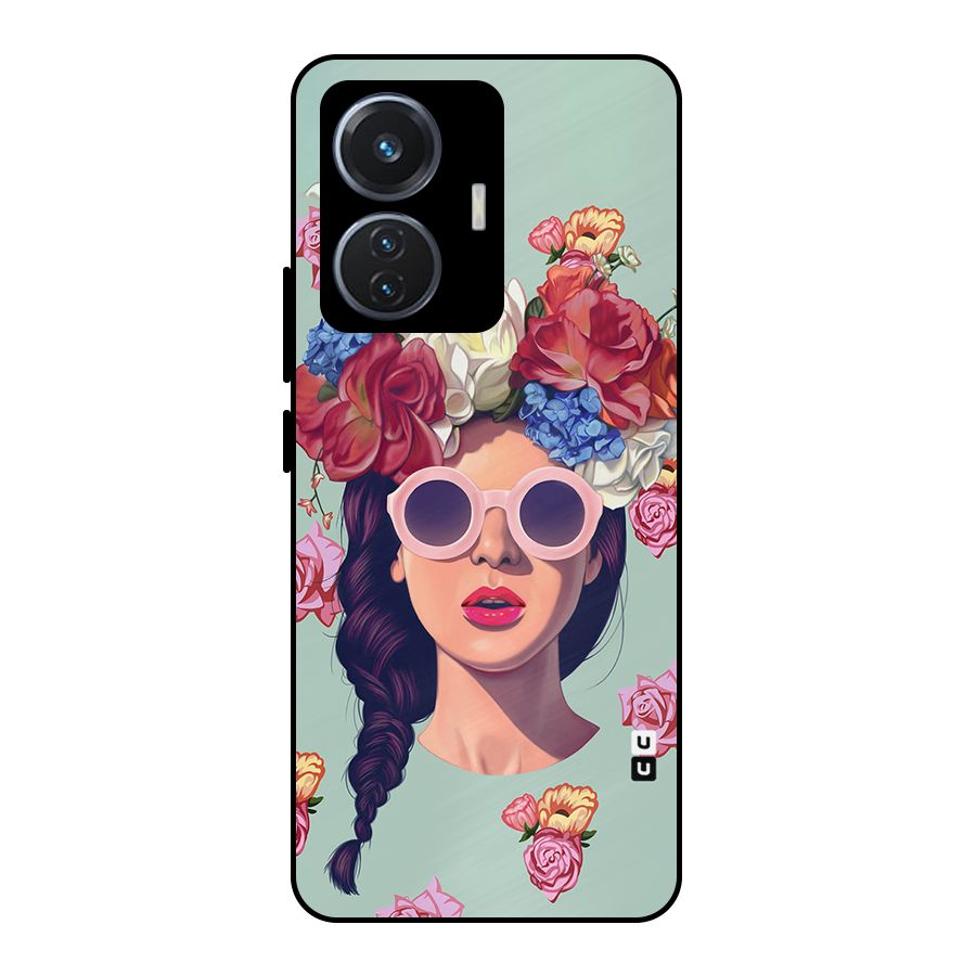 Pretty Girl Florals Illustration Art Metal Back Case for iQOO Z6 44W