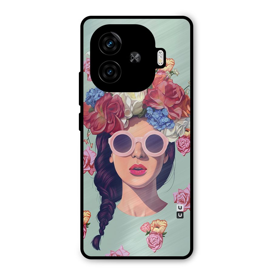 Pretty Girl Florals Illustration Art Metal Back Case for iQOO Z9 Turbo